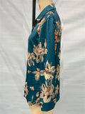 Women's Lotus Printed Satin Slim Fit Lapel Long Sleeve Shirt