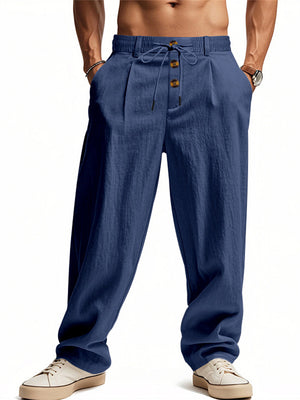 Men's Casual Linen Drawstring Button Loose Pants