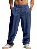 Men's Casual Linen Drawstring Button Loose Pants
