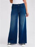 Womens High Waisted Wide Leg Jeans Whisker Denim Pants