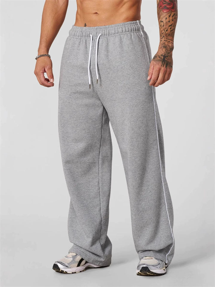 Men's Casual Solid Color Sports Drawstring Wide Leg Trousers