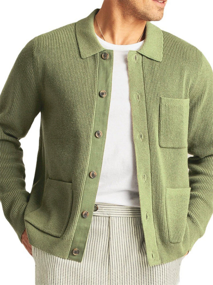 Male's Autumn Comfy Solid Color Pockets Button Up Cardigan Sweaters
