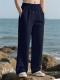 Men's Autumn Loose Pit Stripe Drawstring Straight Wide Leg Pants