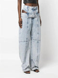 Ladies Hollow Out High-rise Wide Leg Jeans