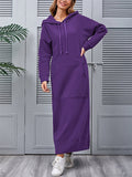 Women's Loose Fleece Solid Color Kangaroo Pocket Hooded Long Sweatshirts
