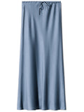 Women's Solid Color Drawstring A-Line Satin Skirts