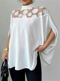 ‌White Polka Dot Mesh Panel Batwing Sleeve Top for Women