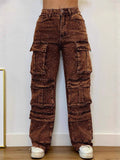‌Women's Multi Pocket Cargo Jeans with Rhinestones