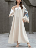 Women's Trendy Elegant Embroidery Fringe V Neck Muslim Robe Dress