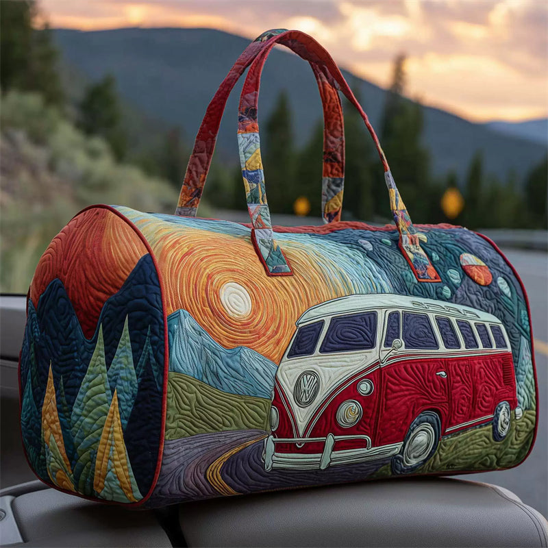 Hippie Van Quilted Duffle Bag with Mountain Scene