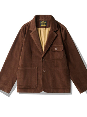 Men's Vintage Autumn Cotton Corduroy Solid Color Suit Collar Coats