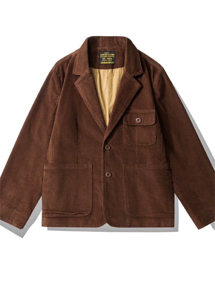Men's Vintage Autumn Cotton Corduroy Solid Color Suit Collar Coats