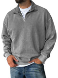 Men's Casual Solid Color Distressed Stand Collar Zipper Long Sleeve Sweatshirts