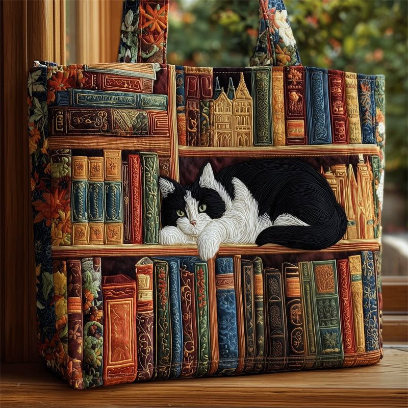 Bookshelf Cute Cat Print Tote Bag for Women