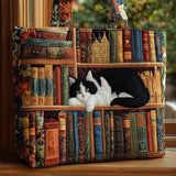 Bookshelf Cute Cat Print Tote Bag for Women