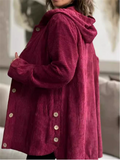 Women's Casual Autumn Solid Color Corduroy Button Up Hooded Jacket