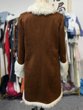 Women's Vintage Brown Winter Faux Fur Trim Cardigan Coats