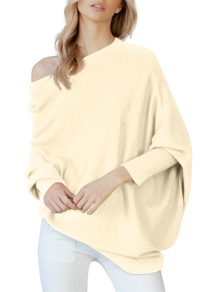 Ladies Oversized Batwing Sleeve Boatneck Knit Sweaters