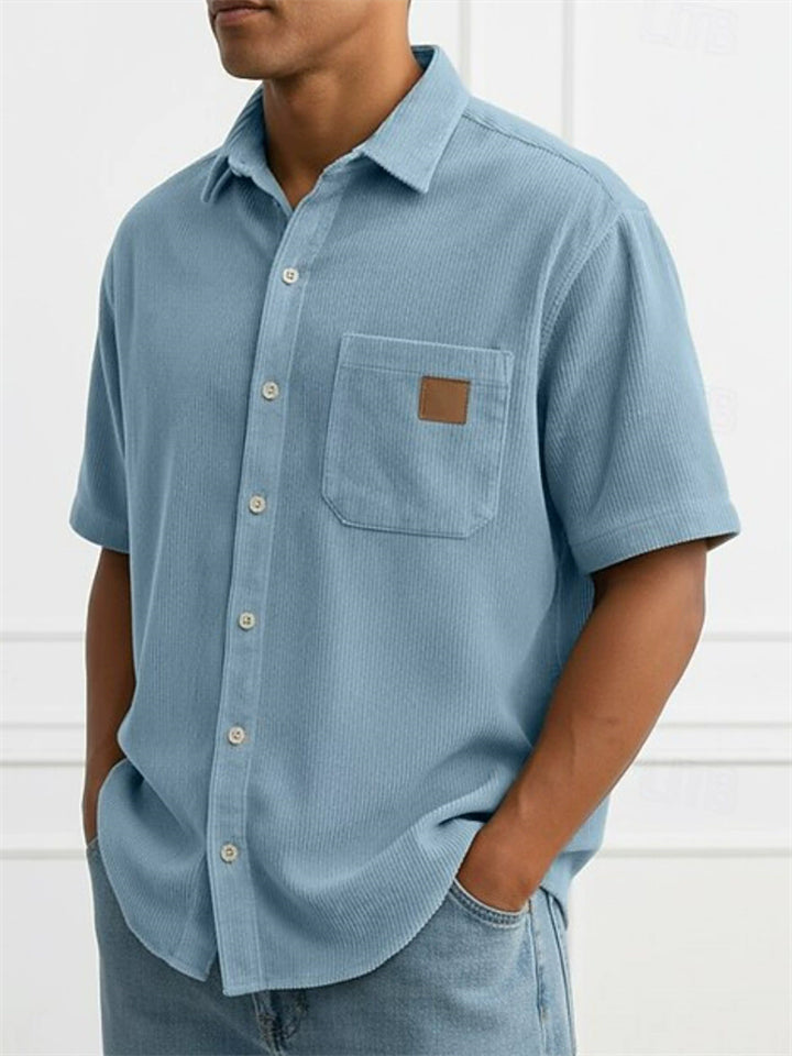 Men's Summer Comfy Corduroy Short Sleeve Button Down Shirts