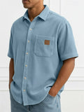 Men's Summer Comfy Corduroy Short Sleeve Button Down Shirts