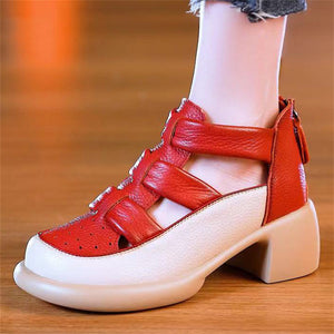 Women's Leisure Round Toe Hollow Out Breathable Back Zipper Sandals