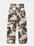 ‌Trendy Women's High-Waist Loose Fit Cow Print Straight Leg Denim Pants