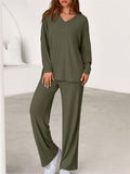 Women's Autumn V Neck Drop Shoulder Long Sleeve Loose Solid Color Outfit
