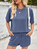 Women's 2pcs Casual Solid Color Short Sleeve Top & Drawstring Pants Set
