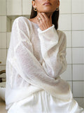 Comfy Solid Color Hollow Long  Sleeve Sweater for Women