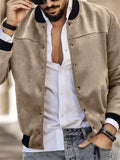 Men's Faux Suede Stand Collar Baseball Jacket