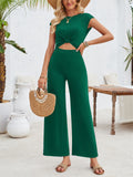 Stylish Hem Knot Design Round Neck Cap Sleeve Jumpsuit for Lady