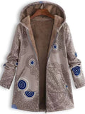 Women's Vintage Geometry Printed Fleeced Lining Hooded Coats