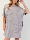 Women's 3D Flower Solid Color Short Sleeve T-Shirt Dress