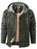 Men's Winter Warm Fleece Lined Thick Cotton Plaid Hooded Outwear