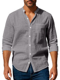 Men's Causal Linen Solid Color Pocket Long Sleeve Shirts