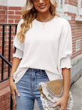 Women's Summer Solid Color Texture Round Neck Half Sleeve Shirt