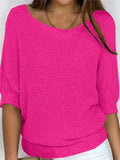 Casual Solid Color Round Neck 3/4 Sleeve Sweater for Women