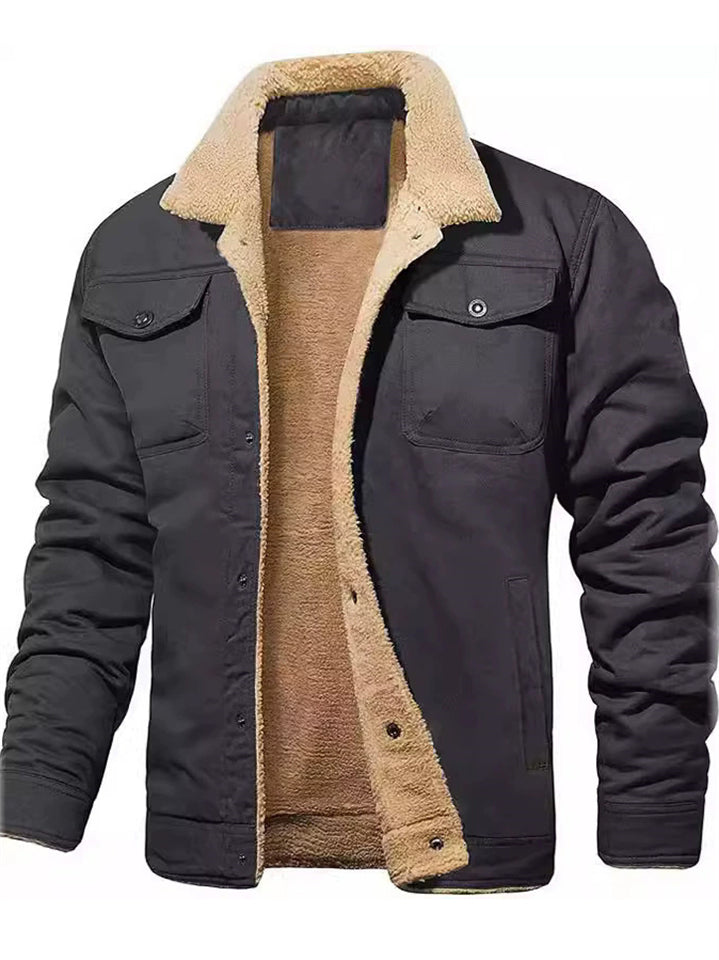 ‌Men's Casual Thick Fleece Lined Cargo Coat with Pockets