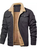 ‌Men's Casual Thick Fleece Lined Cargo Coat with Pockets