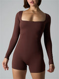 Women's Coquette Lace Square Neck Long Sleeve Romper Jumpsuit