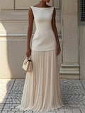 ‌‌Women's Summer Elegant Sabrina Neck Sleeveless Top & Pleated Dress Set‌
