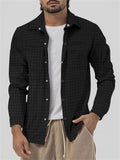 Men's Casual Checked Lapel Button Up Slim Fit Shirt