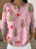 ‌Women's Autumn Casual Buttons Pullover Christmas Tree Print Knit Sweaters