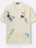Men's Summer Hollow Cartoon Crochet Button Up Short Sleeve Polo Shirts
