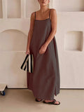 Ladies Contrast Color Lace-Up Spaghetti Strap Summer Dress