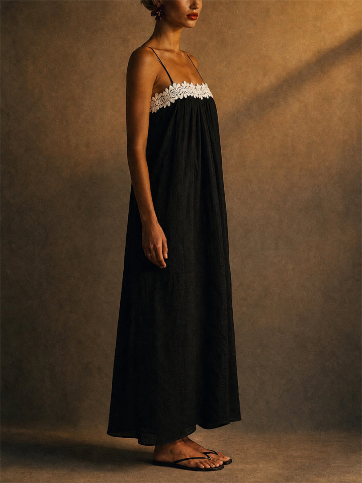 Womens Floral Lace Spaghetti Strap Summer Maxi Dress