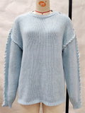 Women's Simple Contrast Trim Round Neck Drop Shoulder Sweater