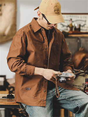 Men's Solid Color Retro Oversized Lapel Work Jacket