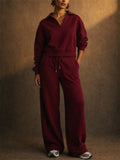 Women 2 Piece Casual Polo Wide Leg Lounge Set Sweatsuit
