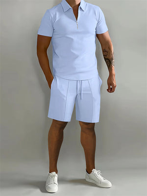 Men's Casual Loose Short Sleeve Polo Shirt + Sport Shorts